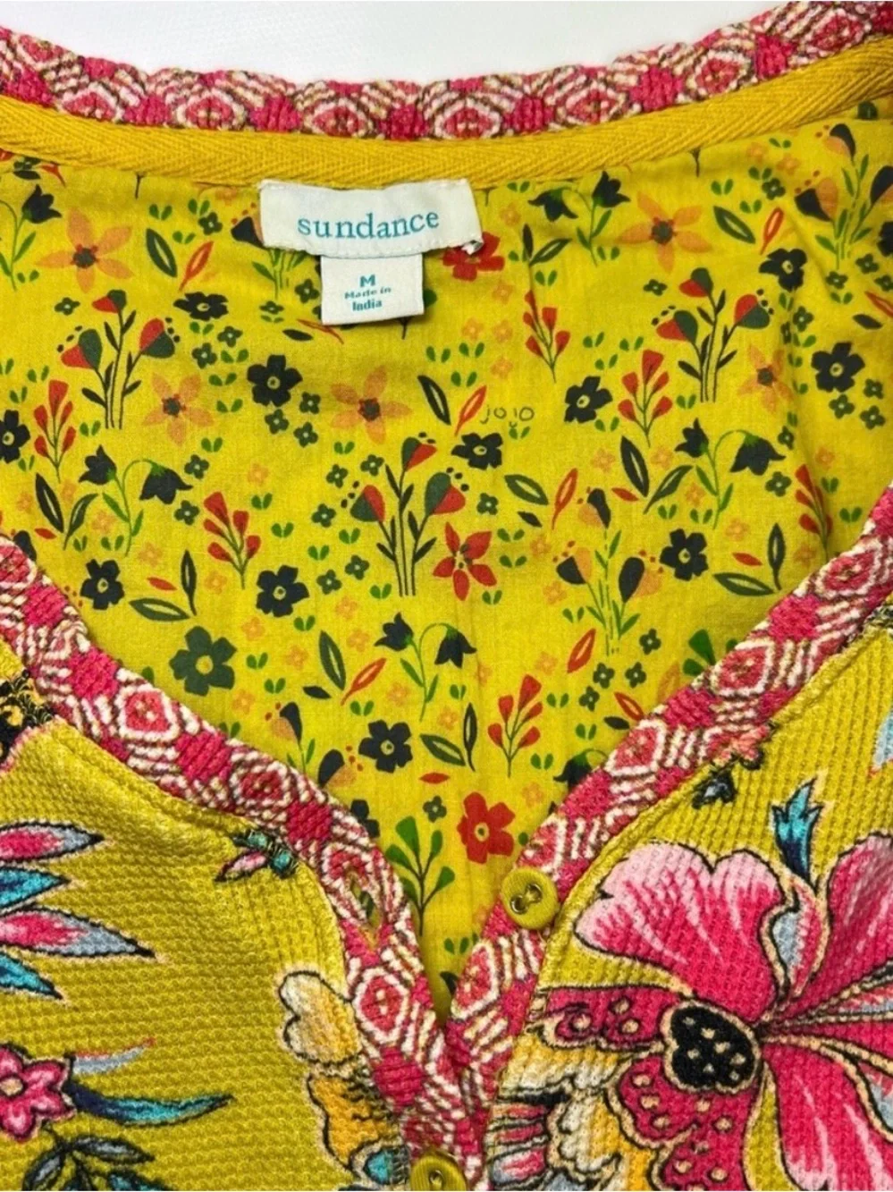 SUNDANCE Top Cotton Paisley Colorful
Waffle Yellow Blue Pink Black Size Medium - Picture 5 of 9